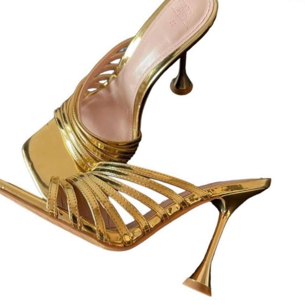 Zara Metallic Gold Strappy Heels